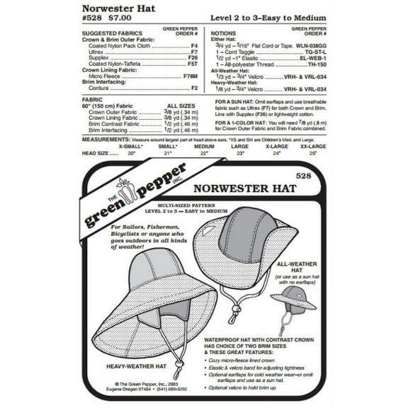 Norwester Hat Headgear #528 Sewing Pattern (Pattern Only)