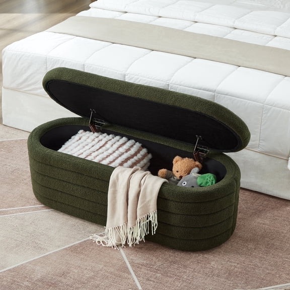43 IN Wide Mid-Century Modern  Oval Storage Ottoman Bench for Living Room,Entryway,Dark Green