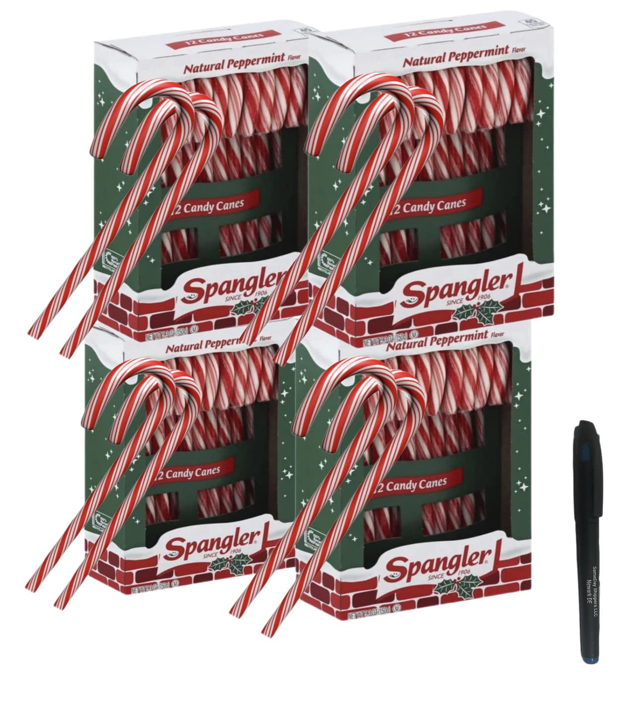 CandyRific (PURE PEPPERMINT) Spangler Peppermint Candy Canes 48 Individually Wrapped