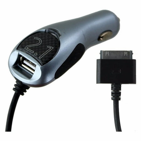 Car Vehicle Charger 30 Pin iPhone 4s 4 Coil Cable Extra USB Port 2.1Amp (Refurbished) - Walmart.com
