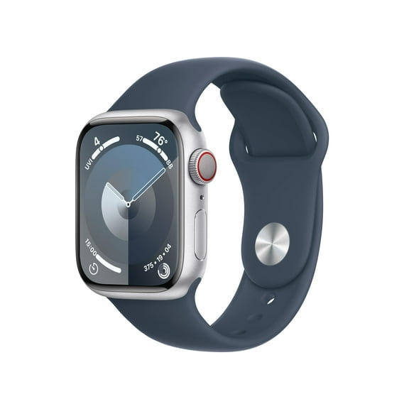Restored Apple Watch Series 9 GPS   Cellular 41mm Silver Aluminum Case with Storm Blue Sport Band - S/M (Refurbished)