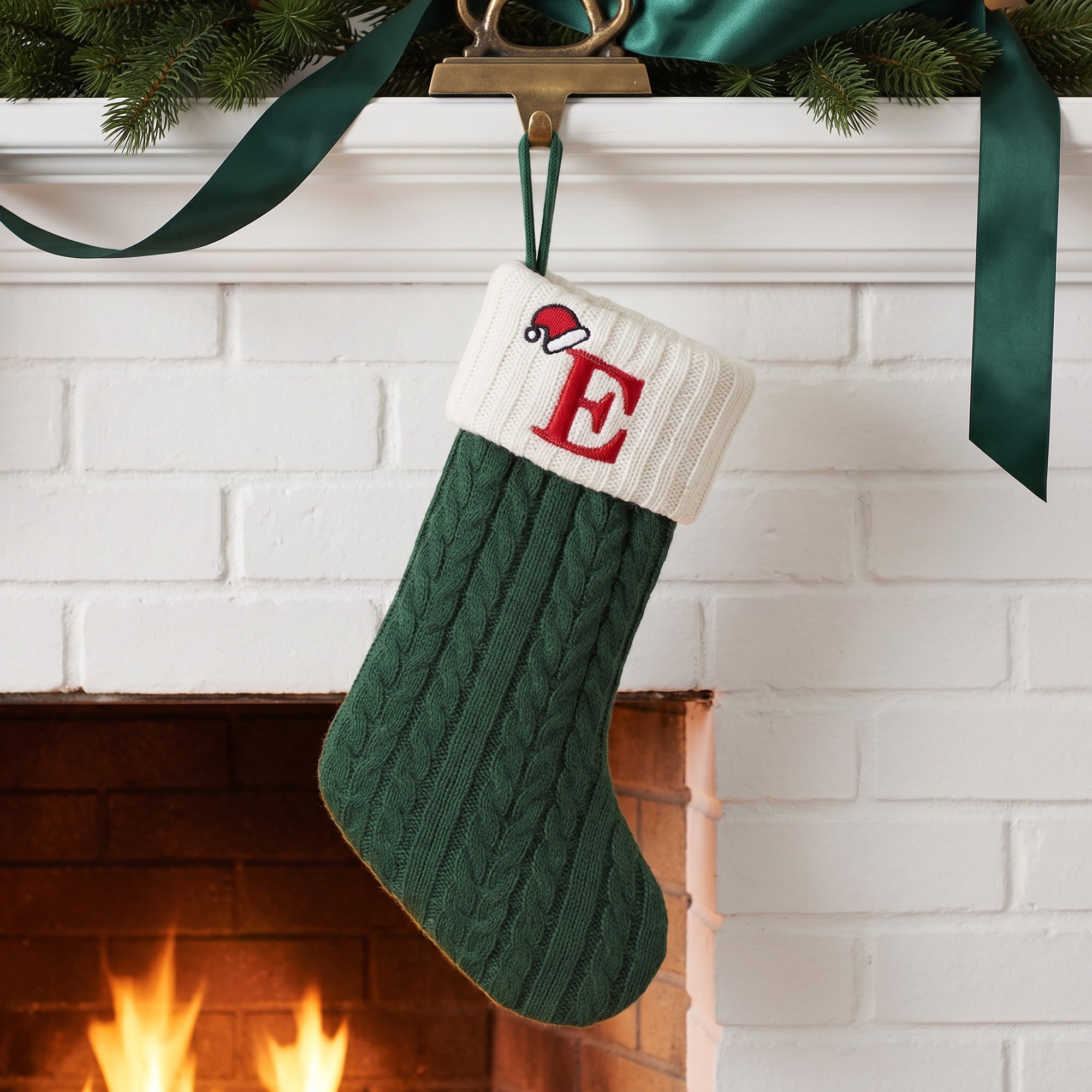 Unique Bargains Christmas Luxury Grand Hearth Accent Stocking Green Letter E 8"