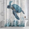 thumbnail image 2 of Summer Ocean Bathroom Shower Curtain, Blue Turtle Seagrass Plank Grain Waterproof Washable Soft Bath Curtain for Bathtub Decor with 12 Hooks&Grommet, 60x72 Inch, 2 of 9