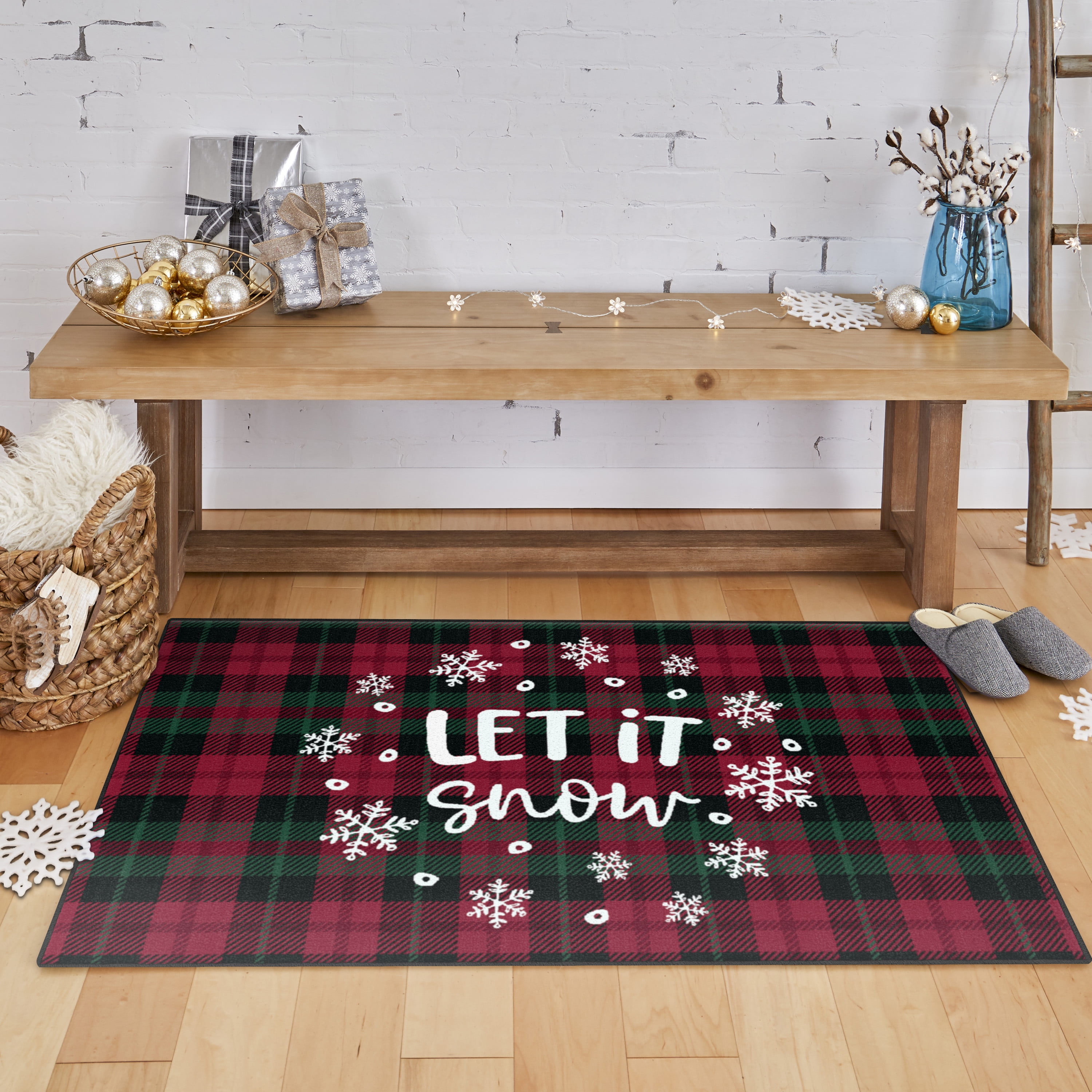 Mohawk Home Prismatic Let It Snow Plaid Red Contemporary Theme Christmas Precision Printed Scatter, 1'6'x2'6', Red