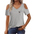 thumbnail image 1 of Algodón Fuera Del Hombro Tops para la Impresión de las Mujeres Manga Corta V-Cuello Blusa, Top de Algodón de Imitación de Moda, 1 of 5