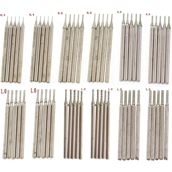 JINGLING 0.4-1.5mm Diamond Drill Bits Set Drilling Lapidary Tools For Stone Pack of 60Pcs