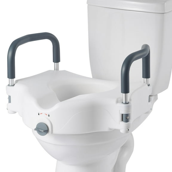 KFFKFF Raised Toilet Seat with Arms, 300 lbs Weight Support, 5-Inch Height Increase, Wide Elevated Commode Seat with Cushioned Handles for Seniors, Adults, and Individuals with Disabilities