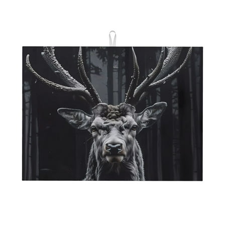 

Honeii Majestic Forest Stag Print Kitchen Drying Mat Coffee Bar Mat Hide Stain Coffee Maker Mat for Countertops Coffee Pot Dish Drying Mat