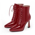 thumbnail image 2 of YOWMNS Women's Ankle Boots Pointed Toe Platform Patent Leather Side Zipper Lace Up High Stiletto Heel Booties (Red,7), 2 of 5
