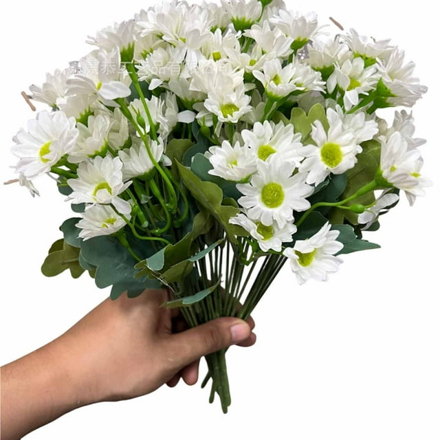 Yuarrent Crisantemos realistas para decoración de exteriores, ramo de crisantemos artificiales de plástico resistente al agua y para Flores artificiales blanco
