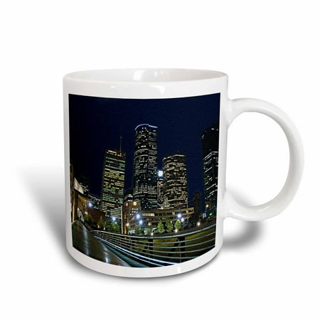 - 3dRose Houston Downtown Cityscape at Night, Texas, Textured Artwork Photo, Ceramic Mug, 11-ounce