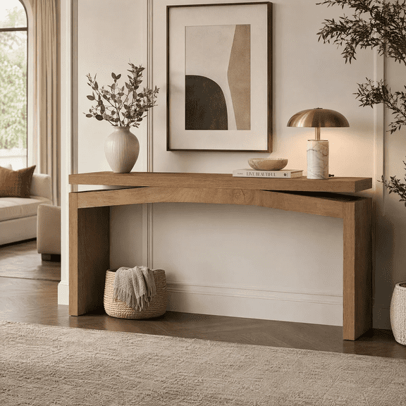 Finmind Console Table for Entryway, 62.99-inch Farmhouse Sofa Console Behind Couch for Hallway, Living Room, Natural Brown