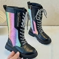 thumbnail image 5 of Miluxas Girls Knee High Boots with Zipper Lace-up Sparkly Riding Shoes for Kids Party Christmas Holiday Black 2 M(36), 5 of 9