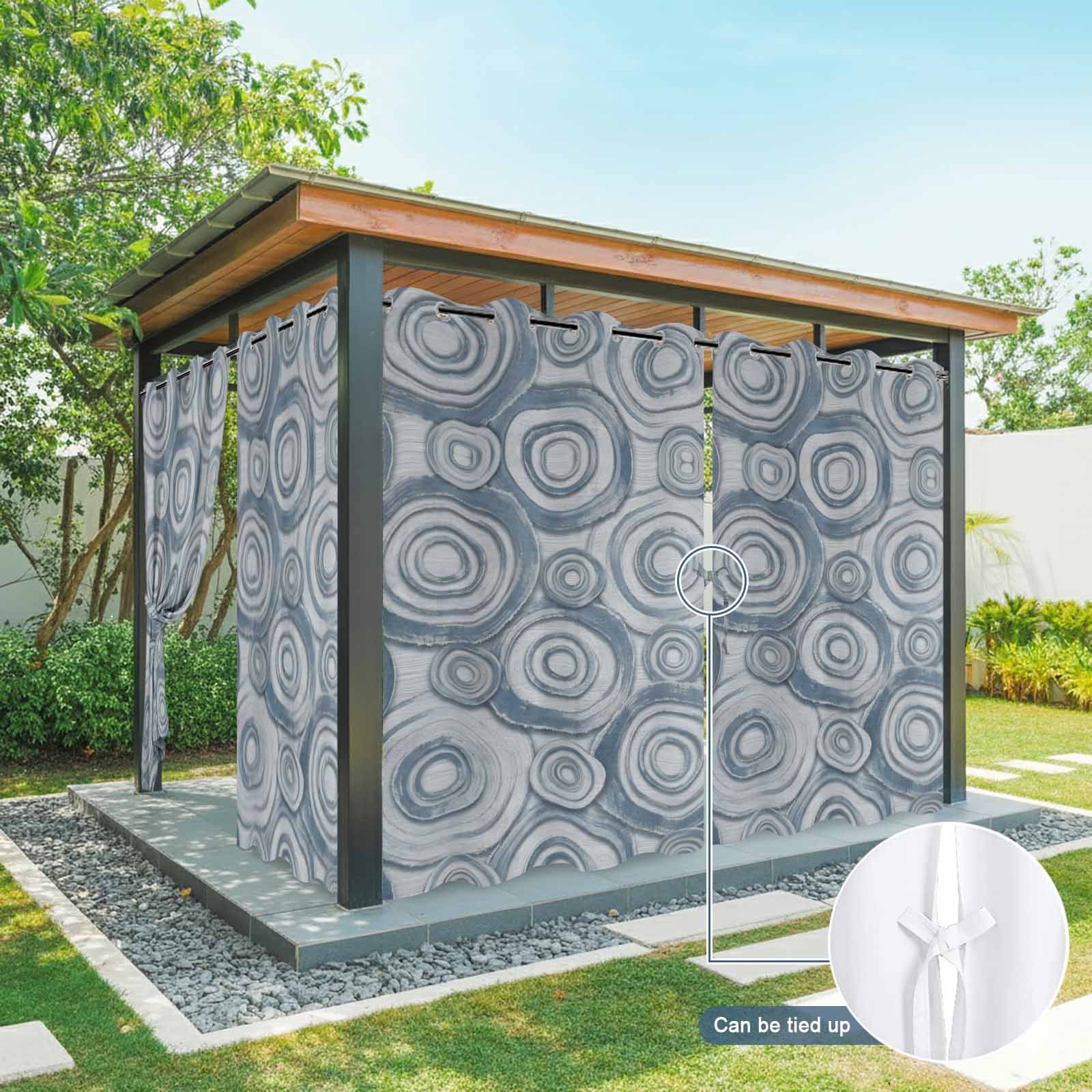Abstract Circular Ripples Outdoor Curtains for Patio, Artistic Blue Geometric Fluid Rings Sunshade Privacy Drapes Grommet Waterproof Outside Curtains for Porch/Cabana/Balcony 54"x 108", 1 Panel