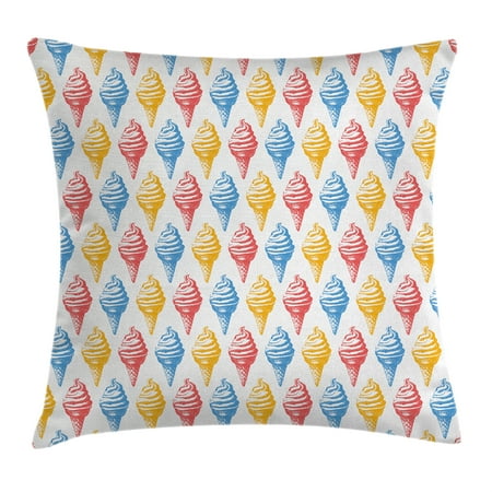 - Food Decor Throw Pillow Cushion Cover, Ice Cream Cones 50s Time Colored Drawings with Abstract Retro like Design Image, Decorative Square Accent Pillow Case, 16 X 16 Inches, Multicolor, by Ambesonne