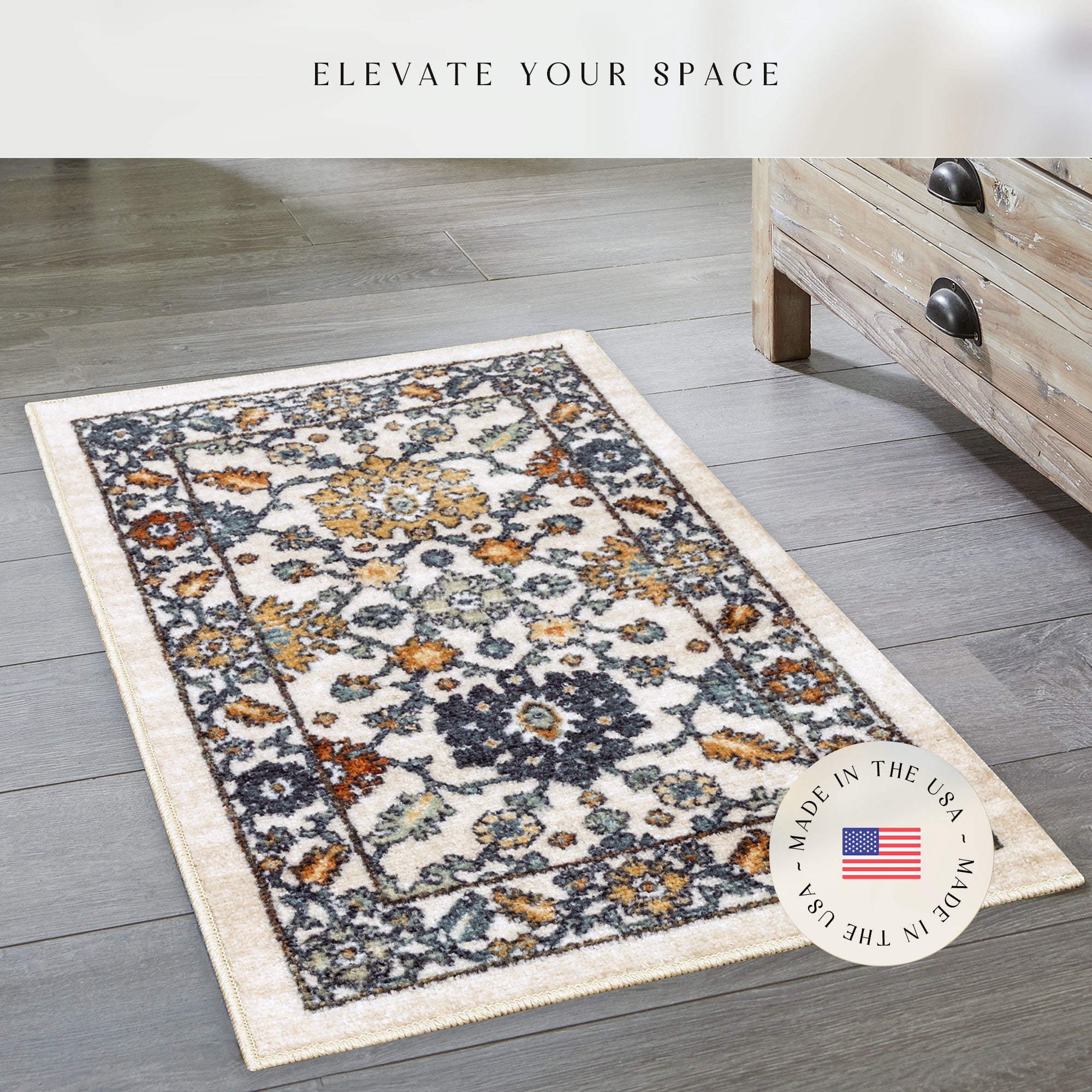 Maples Rugs Benton Transitional Floral Beige Washable Entryway Area Rug, 1'8 x 2'10