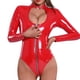 thumbnail image 1 of Gibobby Lenceria para mujer sexy Día de San Valentín Medias de manga larga con cremallera para club nocturno de cuero de PU de cuero de alta elasticidad de talla grande p(Rojo, G), 1 of 4