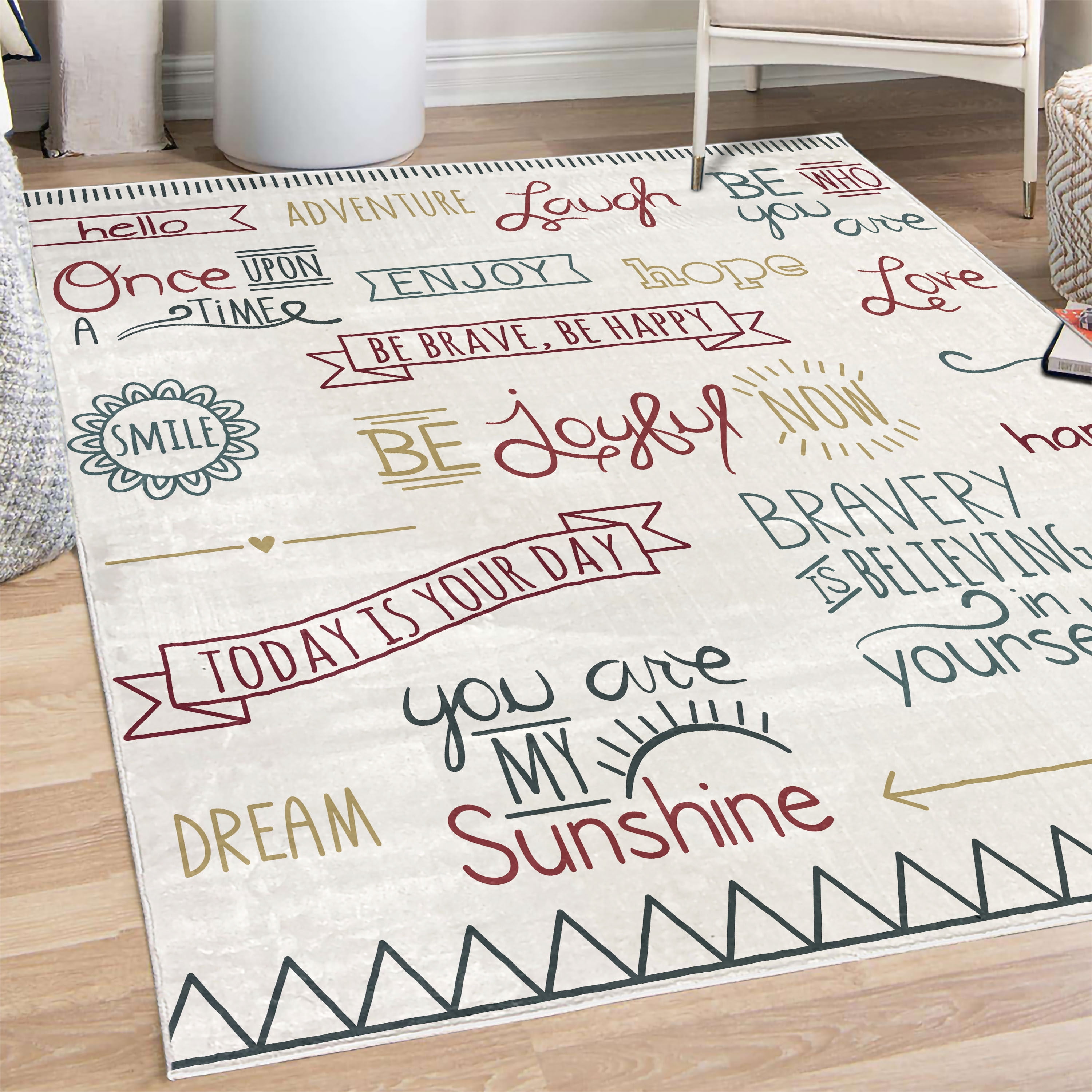 Expressions Rug Adventure Decorative Rug, Various Words on Happiness and Self Value ...