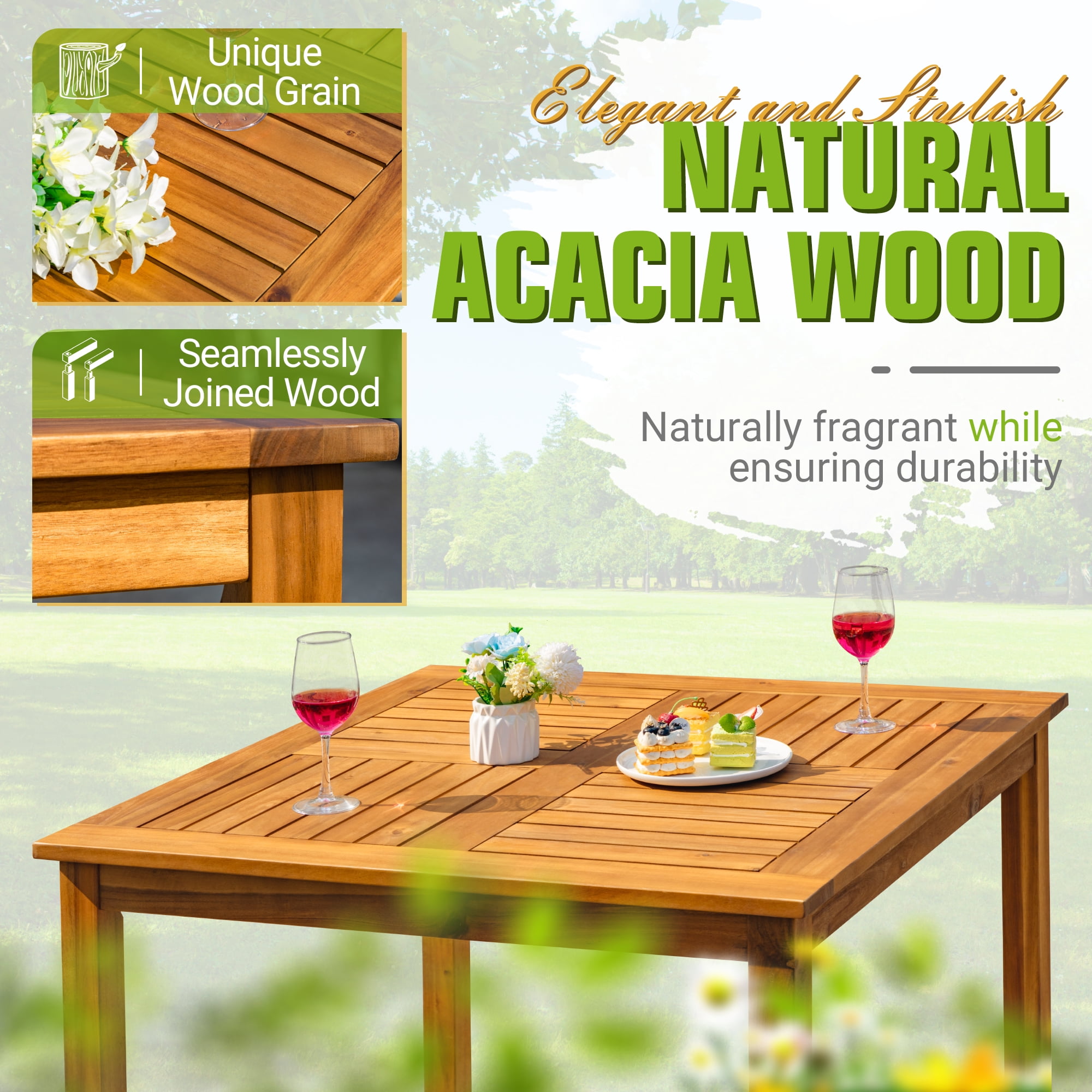 Homall Outdoor Furniture 5 Sets Patio Acacia Wood Table and Chairs with Cushions,Burlywood