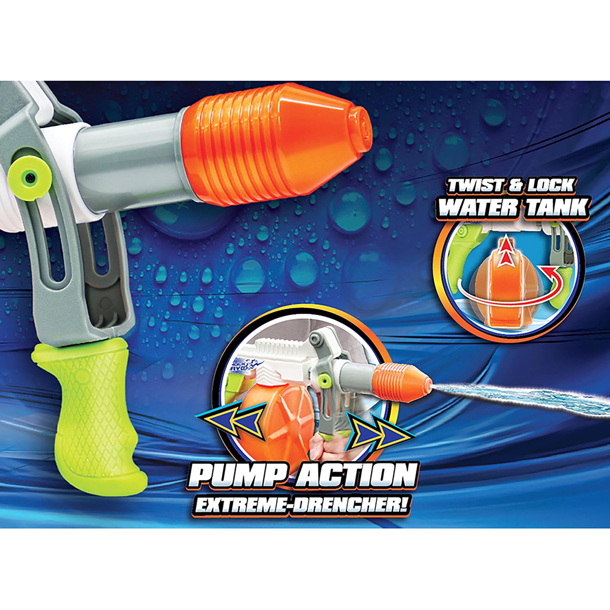 Lanard: Water Blaster - Shockwave - Green-White-Orange, Pump Action Extreme Drencher Toy, Sprays Water Up To 27ft, 23.6oz Tank, Outdoor Play, Kids 4+