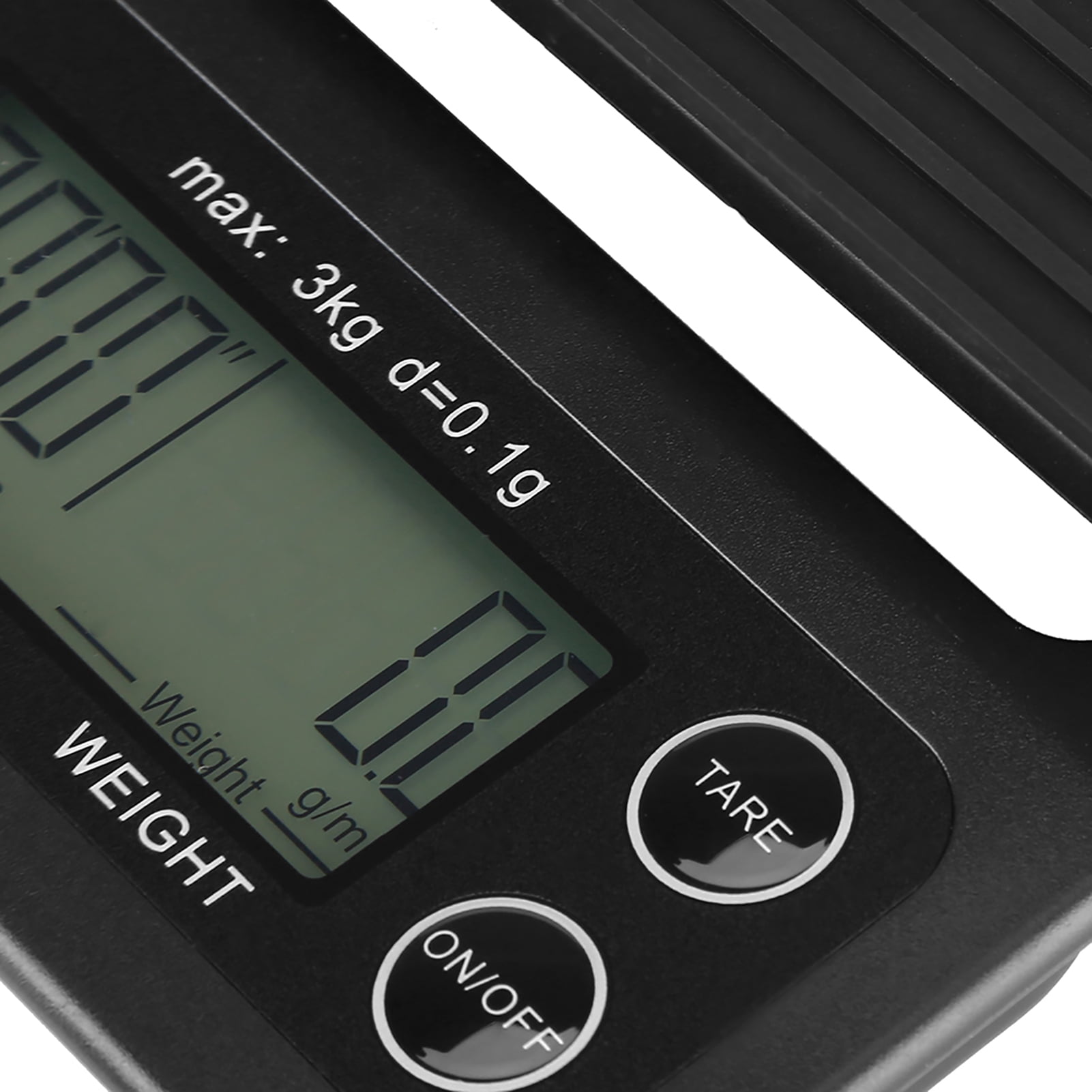 LAZIOEGR 3KG/0.1g Digital Kitchen Food Scale, Drip Coffee Weighing with Built-In Timer, Bluish Violet Backlight LCD Screen, Black Body, Unit Conversion g/ml/oz/lb, 9.06 inches / 23 cm Length