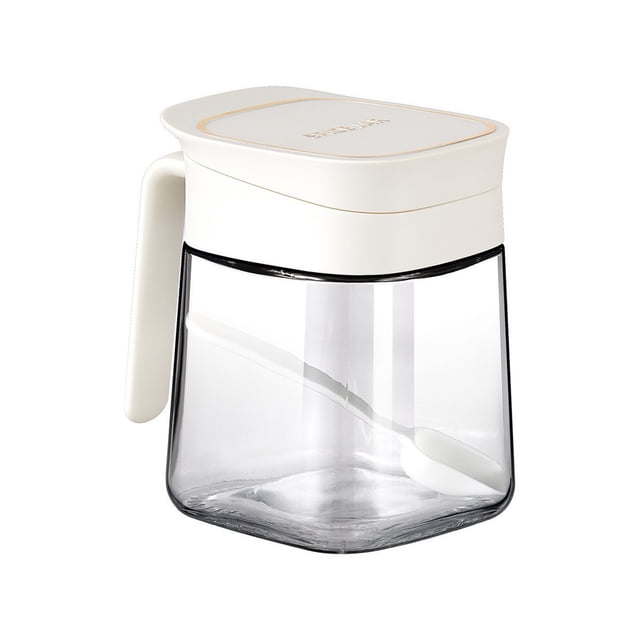 Glass Spice Jar with Lid and Spoon 300 ml Clear Condiment Container for Sugar Pepper Flour Kitchen Counter Storage