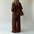 thumbnail image 5 of Linen Blend Long Sleeve Button Down Set for Women, Notched Collar Shirt & Wide Leg Pants - Casual Solid Color Two Piece Lounge Outfit with Pockets Brown S, 5 of 6