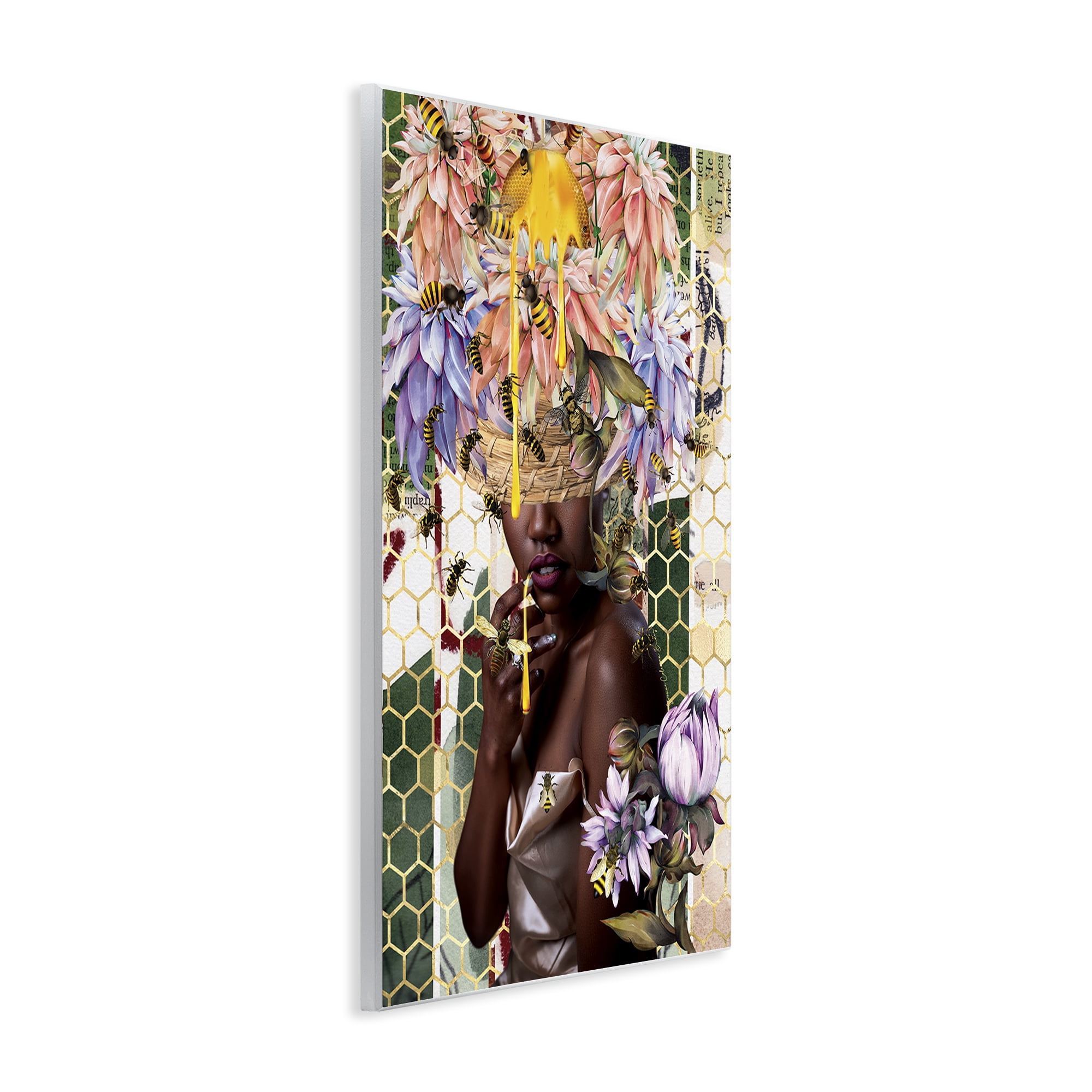 Stupell Industries Glam & Honeycomb Queen Bee Abstract Painting Unframed Art Print Wall Art, 13 x 19