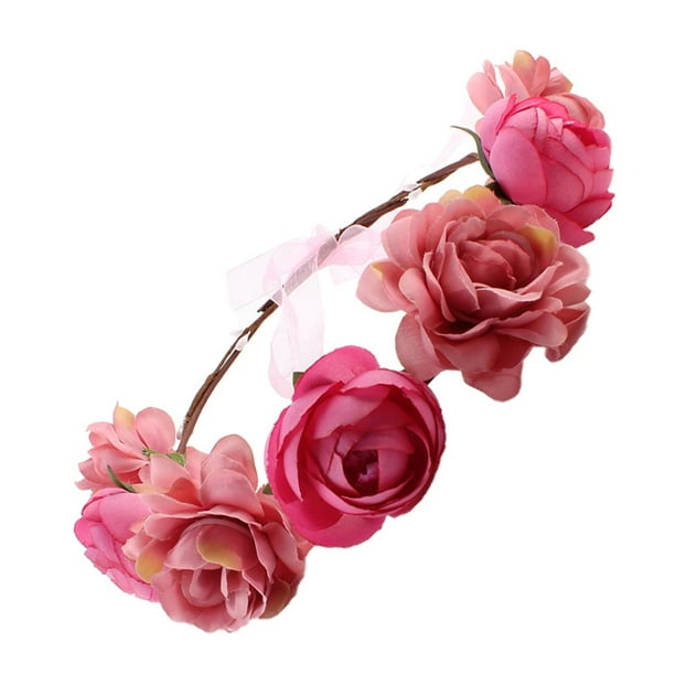 Diadema floral estilo bohemio para mujer y niña, ideal para playa, fiestas y bodas. Rosado