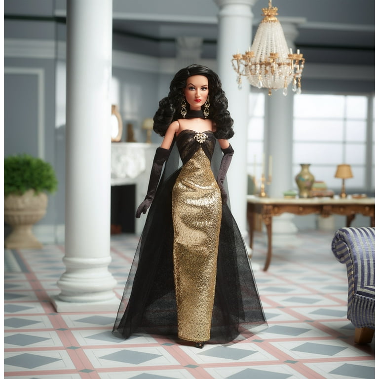 slim fit dress slacks Sequin golden dress for barbie dolls – The Doll Tailor