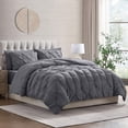 thumbnail image 3 of LammaLoe Queen Comforter Set, 7 Piece Bed In A Bag Pintuck Bedding Sets, Dark Grey, 3 of 6