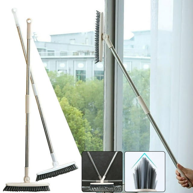 Xihbxyly Cepillo de Fregar con Mango Largo, Cerdas Rígidas, Cabezal En Forma de V, Diseño Telescópico, Fácil Limpieza para Rieles de Ventanas, Esquinas, Juntas y Zonas Altas. Uso En Baños Domésticos.
