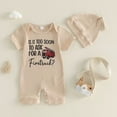 thumbnail image 2 of Bainana Boys Summer Short Sleeve Bodysuit Fire Truck Print Crew Neck With Hat Romper Breathable Casual Baby Daily Wear Jumpsuit Khaki Size 6-12 Months, 2 of 5
