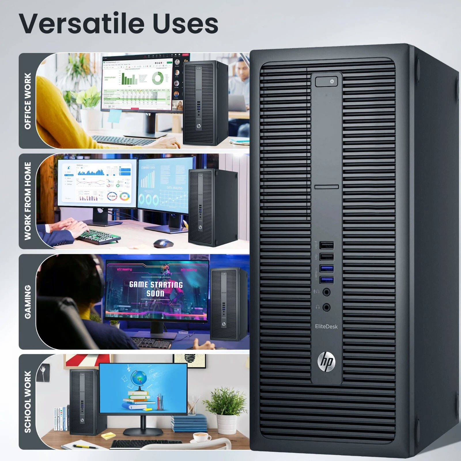 Restored HP G2 Desktop Gaming Tower PC, Intel Core i5-6th Gen. 16GB Ram, 256GB SSD + 1TB Hard Drive, NVIDIA GeForce GTX 1660s 6GB, WiFi, RGB Set, Windows 11 Pro (Refurbished)
