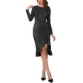 thumbnail image 2 of INSPIRE CHIC Women's Glitter Party Dress Crew Neck Long Sleeve Ruffles High Low Split Dress S Black, 2 of 6