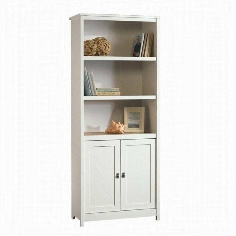 Pemberly Row 3 Shelf Bookcase In Soft, Sauder Pogo Bookcase Footboard In Soft White And Daylight Bulbs