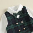 thumbnail image 6 of Cjfdfy Toddler Baby Boy Christmas Gentleman Outfit Button Long Sleeve Shirt With Bow Tie And Plaid Vest Elastic Pants 3Pcs Kids Cute My First Christmas Fall Winter Formal Outfits 6M-8Y, 6 of 9