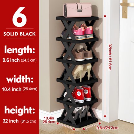 Vertical Shoe Rack 6/9 Tier Narrow Shoe Organizer Space Saving Free Standing Shoe Storage for Entryway Closet Hallway Easy Assembly White Green Black Blue