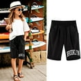 thumbnail image 2 of Tiny Harbor Girls Shorts Summer Thin Elastic Waist Letter Print Casual Pockets Bermuda Shorts Black 9-10Years, 2 of 4