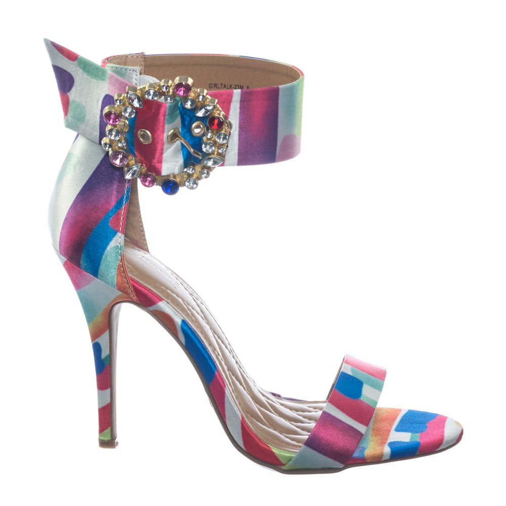 Girltalk23 Colorful Satin High Heel Dress Sandal w Rhinestone Crystal Buckle
