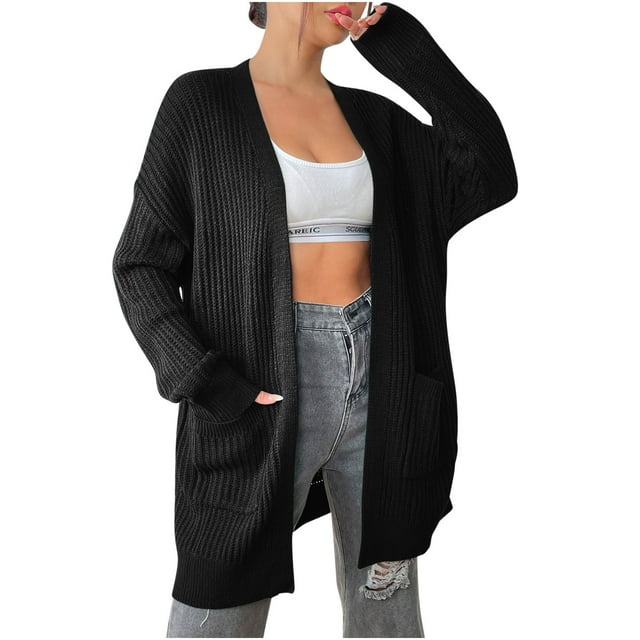 Timegard Cardigan Sweaters for Women Open Front Knit Jackets Fall Casual Loose Comfy Mid Long Coats