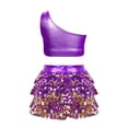thumbnail image 2 of Alvivi Girls Hip Hop Jazz Modern Dance Outfit Sequins Dancewear Stage Performance Costume Purple 16, 2 of 5