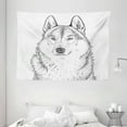thumbnail image 1 of Animal Tapestry, Wildlife Woods Winter Animal Wolf Dog Sketchy Hand Drawn Image Artwork Print, Wall Hanging for Bedroom Living Room Dorm Decor, 80W X 60L Inches, Black and White, by Ambesonne, 1 of 2