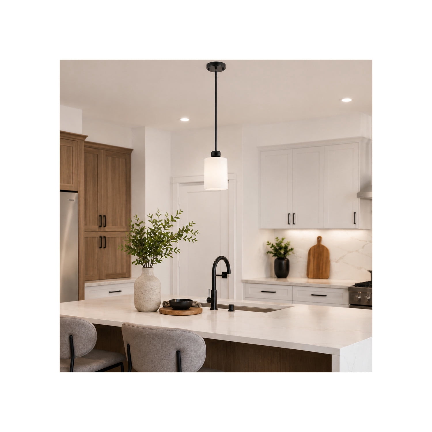 Matte Black Haddie 1-Light Mini Pendant, Dimmable with Frosted Glass Shade, Sloped Ceiling Compatible