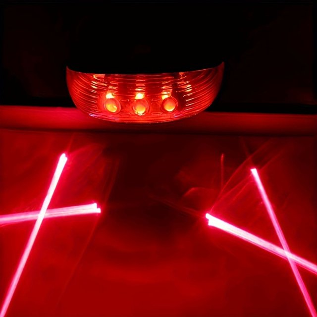 QJUHUNG LED Bicycle Taillights with Dual Laser Lines and 5 LED Lights ABS Material Vehicle Mount Battery Powered ≤36V Operating Voltage Normal Water Resistance Set of 2 Safety War