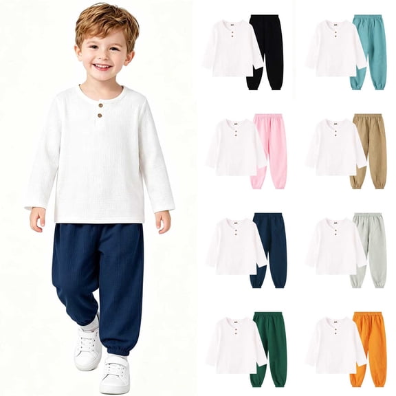 oelaio Toddler Baby Kid Fall Winter Clothes 2 Piece Outfit Long Sleeve Henley Shirt and Cinch Bottom Pants Set Boys Girls Casual Sweatsuit Sets Orange 3 Years