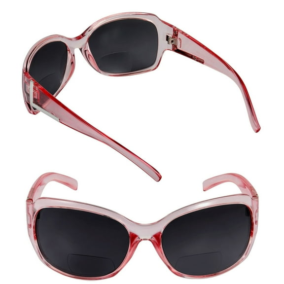 2 Pair of "The Fashionista" Womens Designer Bifocal Sunglasses - Outdoor Reading Glasses - Glacier Pink/Glacier Pink - 1.25