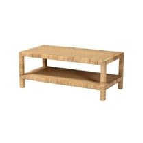 bali & pari Kalimantan Bohemian Light Honey Rattan and Mahogany Wood Rectangle Coffee Table