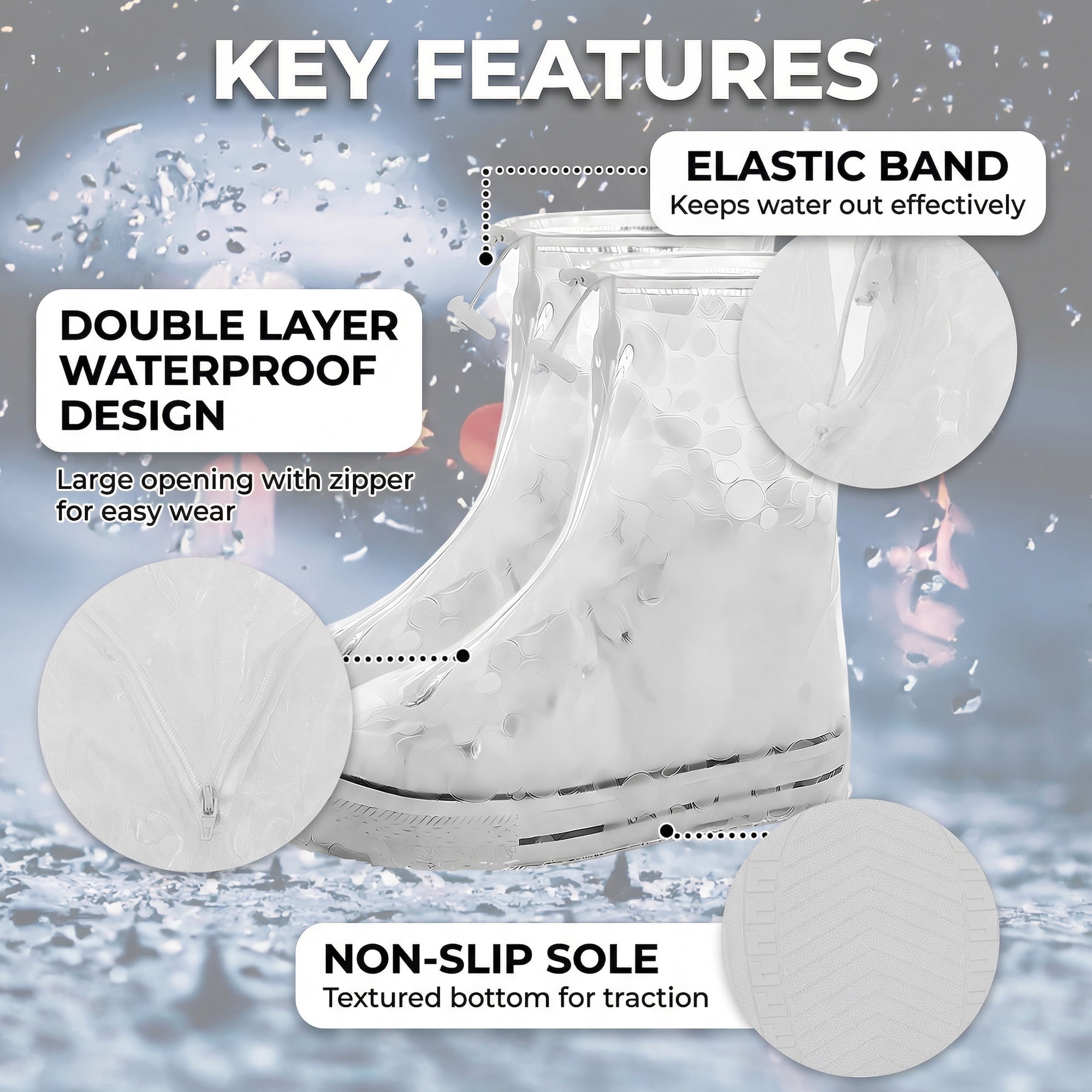 Unique Bargains Waterproof Shoe Covers Reusable Overshoes White 3.5 WIDE
