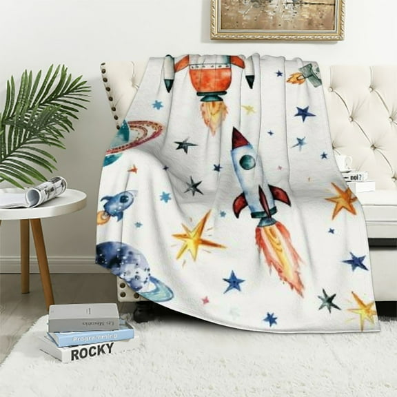 Autua Stars Rockets Rocket Ship Warm Lightweight Blanket Soft Fleece Throw Blankets for Living Room Sofa Decor All Seasons Gift 40x50in